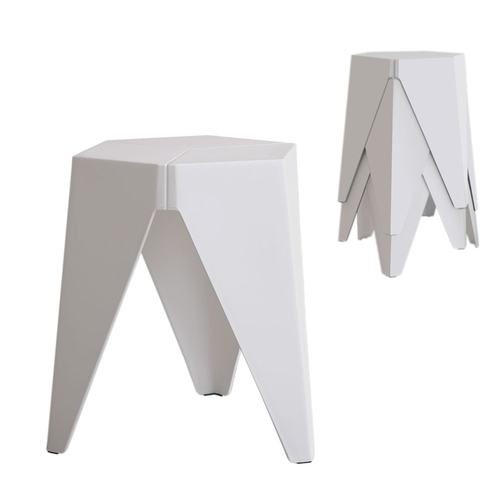 Puzzle Design Stackable Plastic Stools 45cm White (Set of 4) - Barstool Express