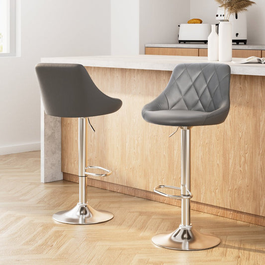 Quil Leather Padded Adjustable Bar Stool Grey (Set of 2) - Barstool Express