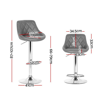 Quil Leather Padded Adjustable Bar Stool Grey (Set of 2) - Barstool Express