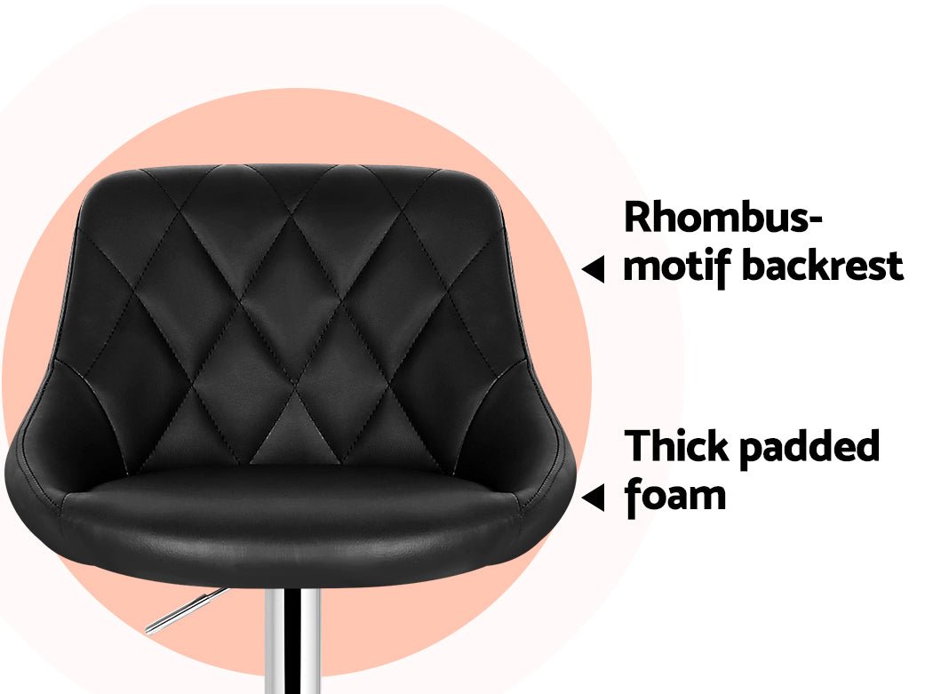 Quil Leather Padded Adjustable Bar Stools Black (Set of 2) - Barstool Express
