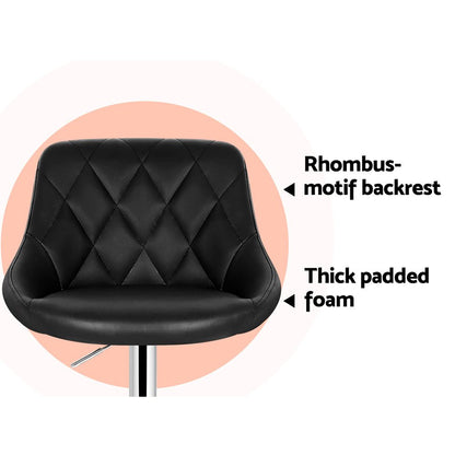 Quil Leather Padded Adjustable Bar Stools Black (Set of 4) - Barstool Express
