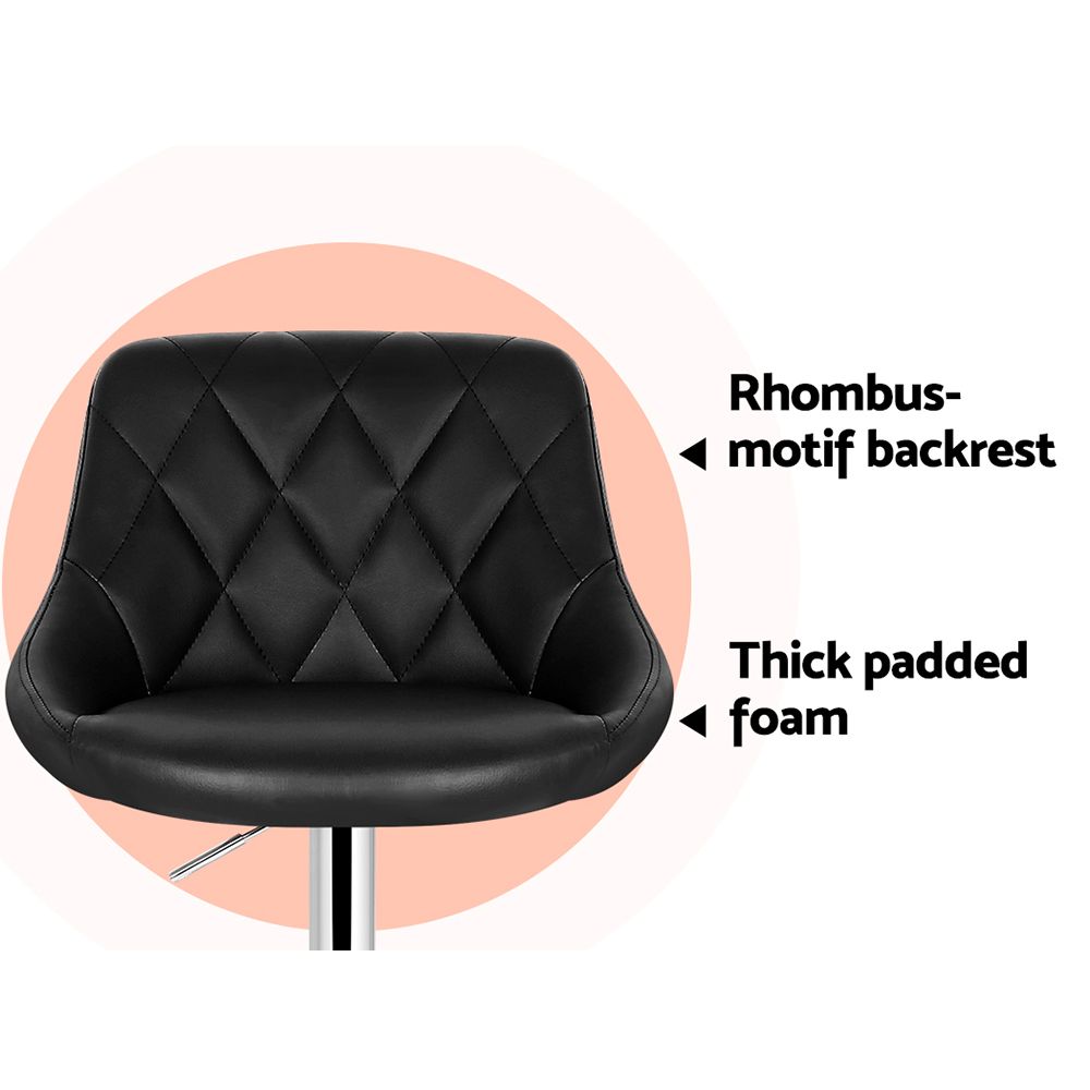 Black chair with rhombus-patterned backrest and thick padded foam on a white background