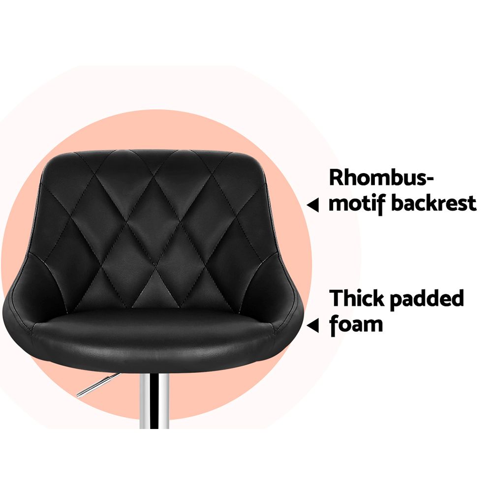 Black chair with rhombus-patterned backrest and thick padded foam on a white background