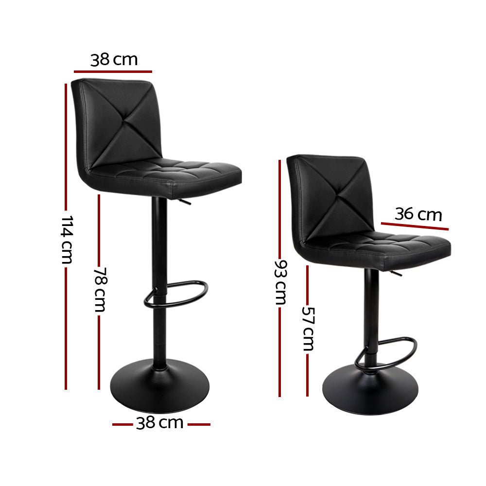 Quinn Leather Padded Adjustable Bar Stools Black (Set of 2) - Barstool Express