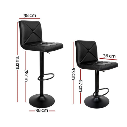 Quinn Leather Padded Adjustable Bar Stools Black (Set of 2) - Barstool Express