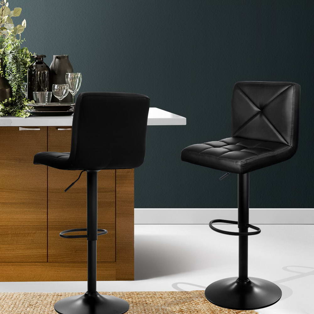 Quinn Leather Padded Adjustable Bar Stools Black (Set of 2) - Barstool Express