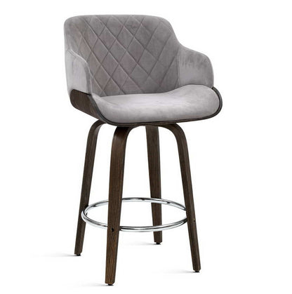 Remi Timber Frame Velvet Padded Swivel Bar Stool 70cm Grey - Barstool Express