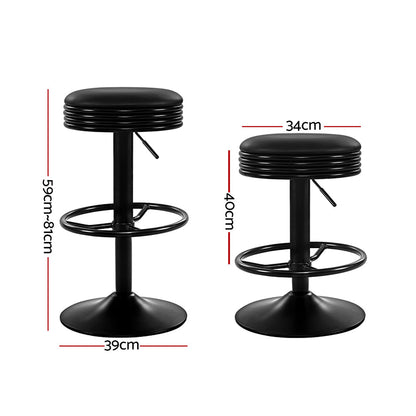 Retro Leather Adjustable Bar Stools Black (Set of 2) - Barstool Express