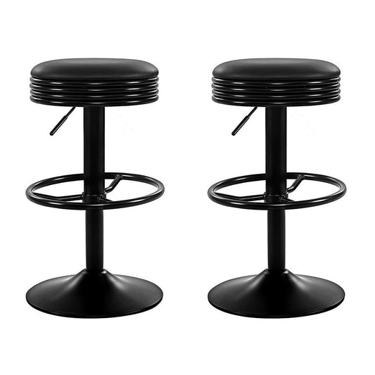 Retro Leather Adjustable Bar Stools Black (Set of 2) - Barstool Express