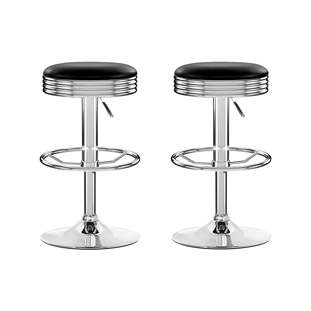Retro Leather Adjustable Bar Stools Chrome Black (Set of 2) - Barstool Express