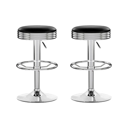 Retro Leather Adjustable Bar Stools Chrome Black (Set of 2) - Barstool Express