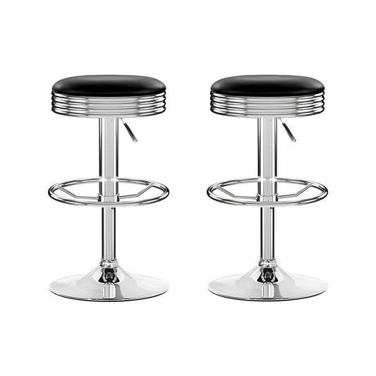 Retro Leather Adjustable Bar Stools Chrome Black (Set of 2) - Barstool Express