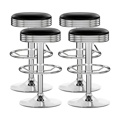 Retro Leather Adjustable Bar Stools Chrome Black (Set of 4) - Barstool Express