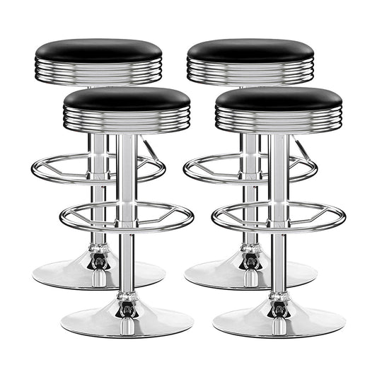 Retro Leather Adjustable Bar Stools Chrome Black (Set of 4) - Barstool Express