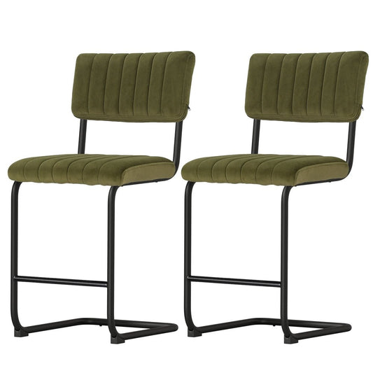 Retro Velvet Bar Stools 65cm Olive Green (Set of 2) - Barstool Express