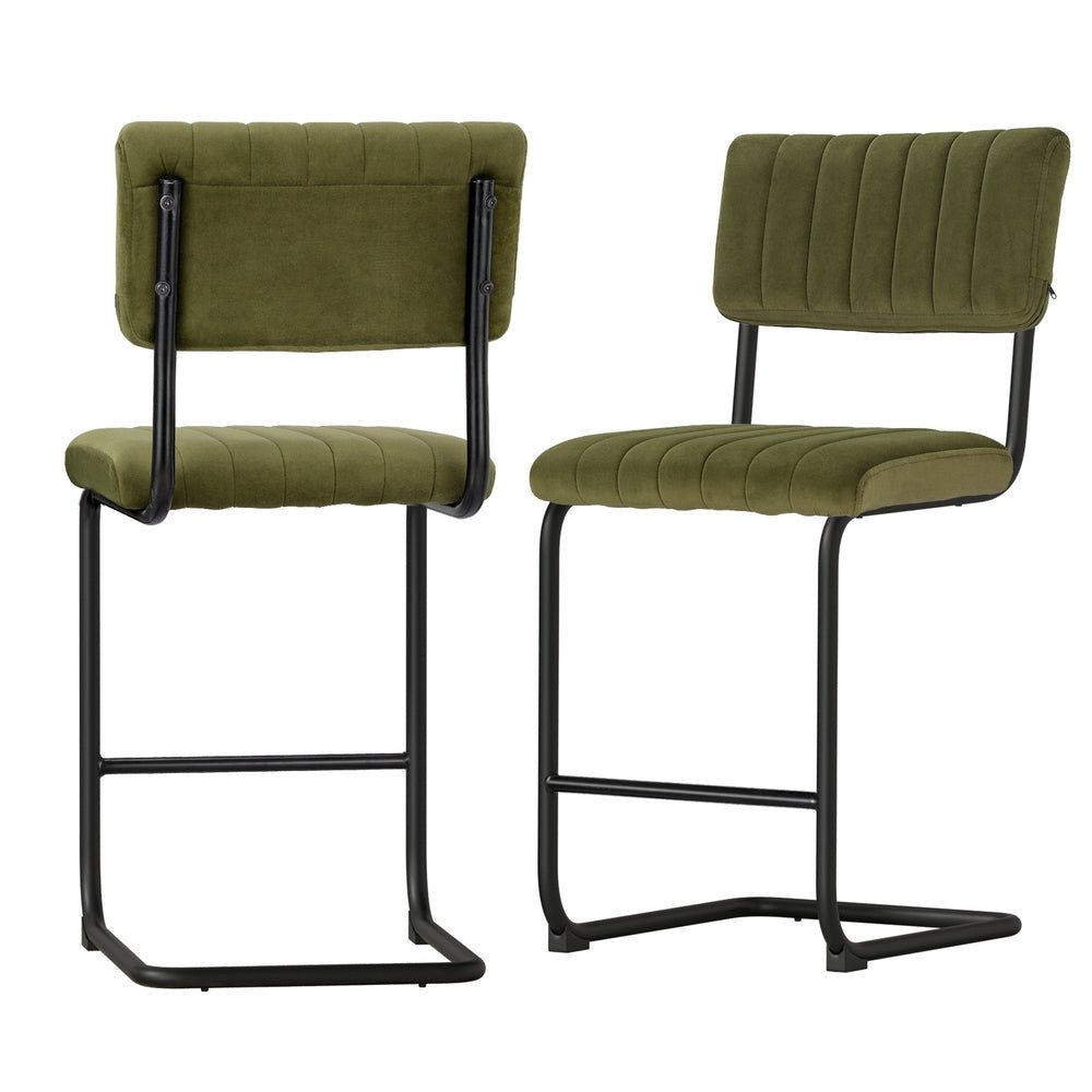 Retro Velvet Bar Stools 65cm Olive Green (Set of 2) - Barstool Express