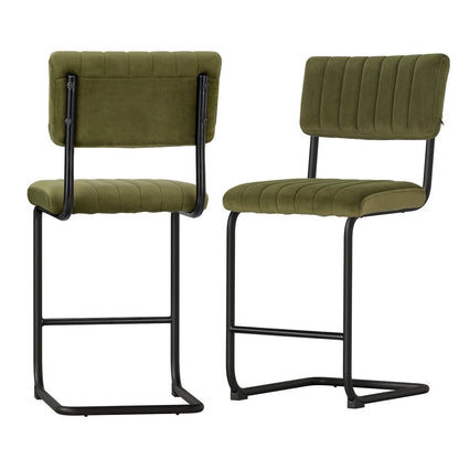 Retro Velvet Bar Stools 65cm Olive Green (Set of 2) - Barstool Express