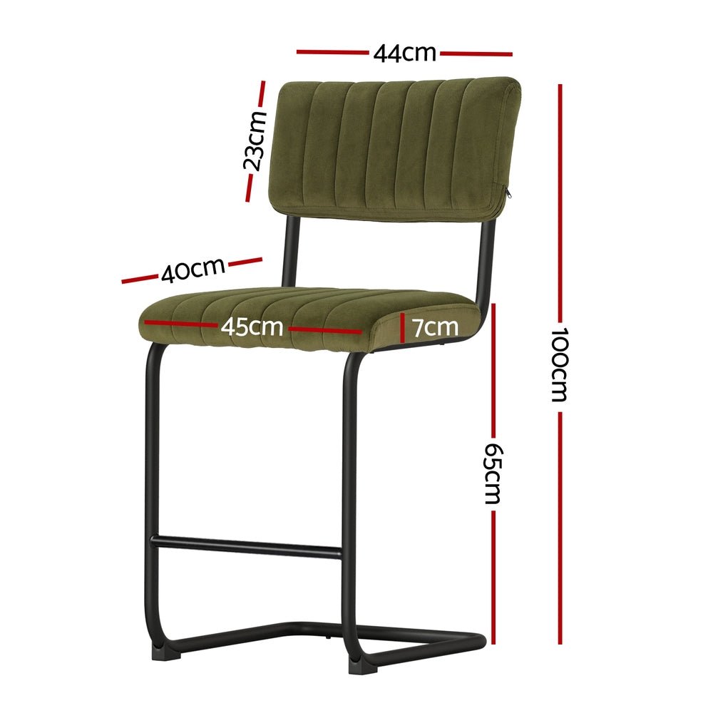 Retro Velvet Bar Stools 65cm Olive Green (Set of 2) - Barstool Express