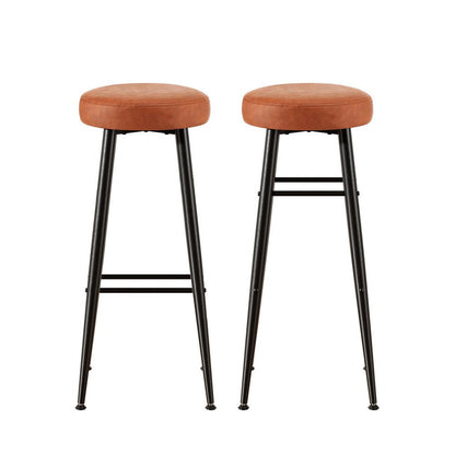Rio Round Leather Kitchen Dining Bar Stool Brown (Set of 2) - Barstool Express