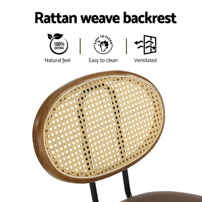 Rune Rattan Leather Bar Stools 65cm Brown (Set of 2) - Barstool Express