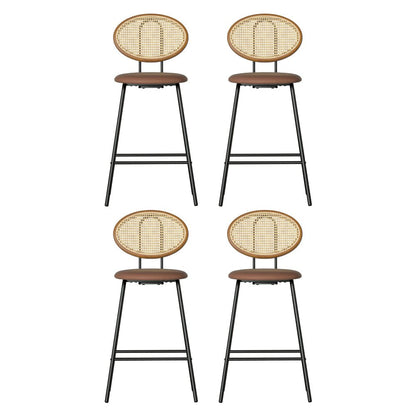 Rune Rattan Leather Bar Stools 65cm Brown (Set of 4) - Barstool Express