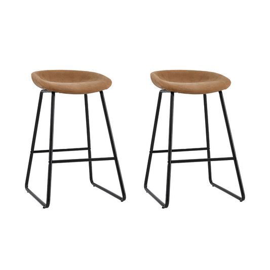 Sadie Leather Padded Bar Stools 65cm Brown (Set of 2) - Barstool Express