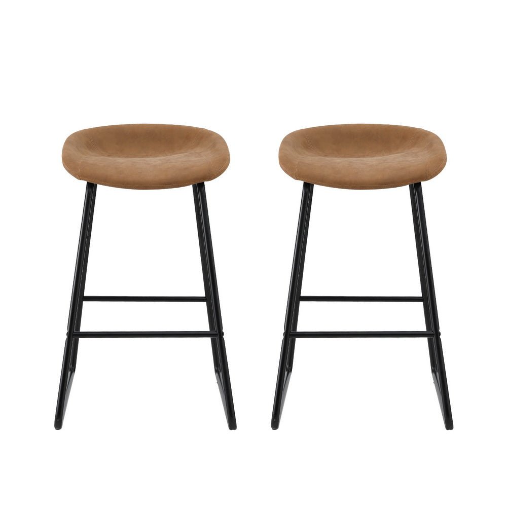 Sadie Leather Padded Bar Stools 65cm Brown (Set of 2) - Barstool Express