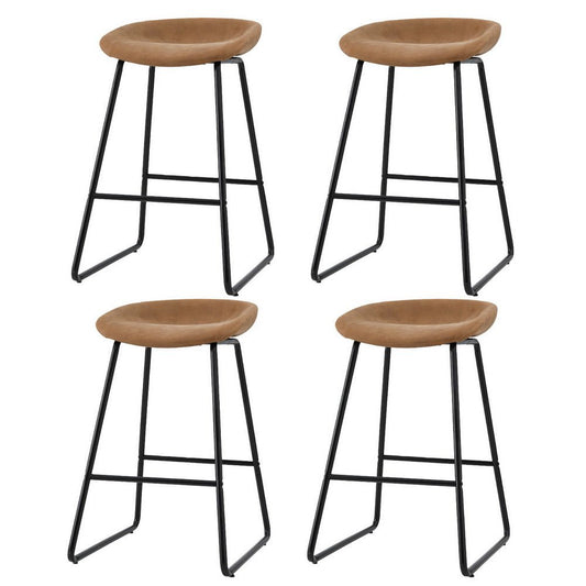 Sadie Leather Padded Bar Stools 65cm Brown (Set of 4) - Barstool Express