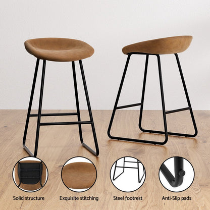 Sadie Leather Padded Bar Stools 65cm Brown (Set of 4) - Barstool Express