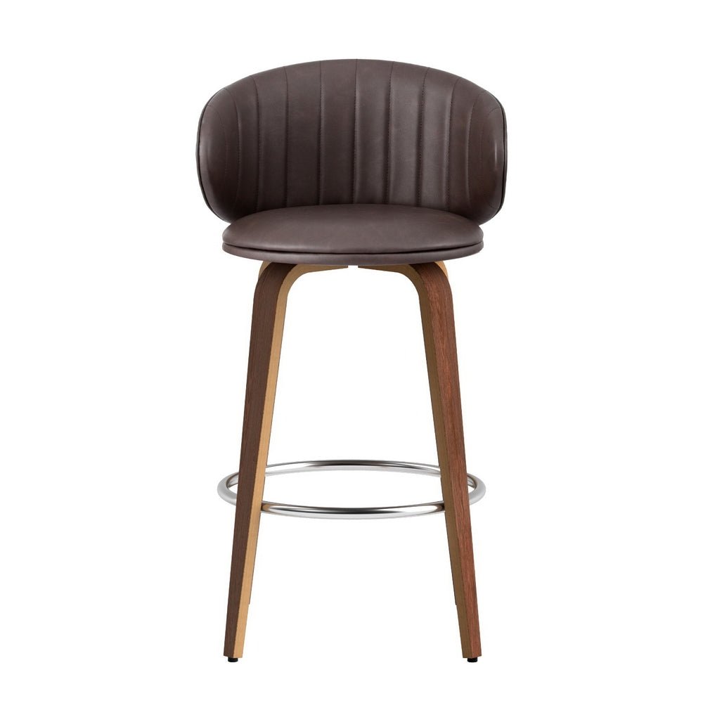 Sara Leather Timber Bar Stools 65cm Beige (Set of 4) - Barstool Express