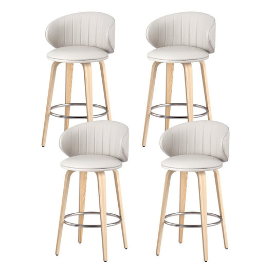 Sara Leather Timber Bar Stools 65cm Beige (Set of 4) - Barstool Express