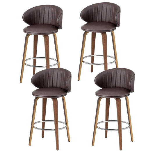 Sara Leather Timber Bar Stools 65cm Beige (Set of 4) - Barstool Express