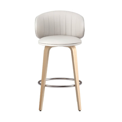 Sara Leather Timber Bar Stools 65cm Beige (Set of 4) - Barstool Express