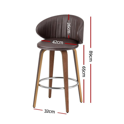 Sara Leather Timber Bar Stools 65cm Beige (Set of 4) - Barstool Express