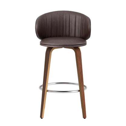 Sara Leather Timber Bar Stools 65cm Brown (Set of 2) - Barstool Express
