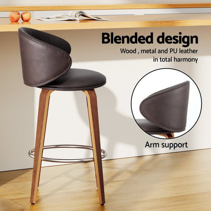 Sara Leather Timber Bar Stools 65cm Brown (Set of 2) - Barstool Express