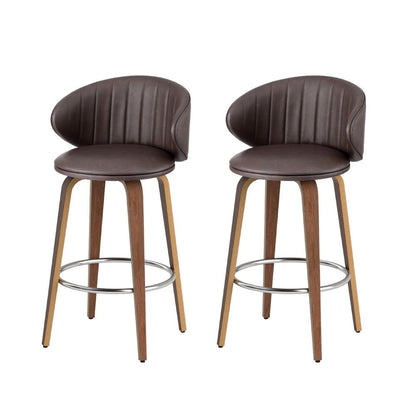 Sara Leather Timber Bar Stools 65cm Brown (Set of 2) - Barstool Express