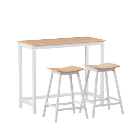 Skye Bar Table and Saddle Stools Set White & Pine (3 Piece) - Barstool Express