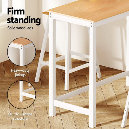 Skye Bar Table and Saddle Stools Set White & Pine (3 Piece) - Barstool Express
