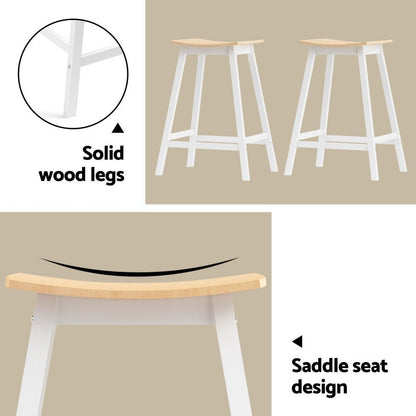 Skye Bar Table and Saddle Stools Set White & Pine (5 Piece) - Barstool Express