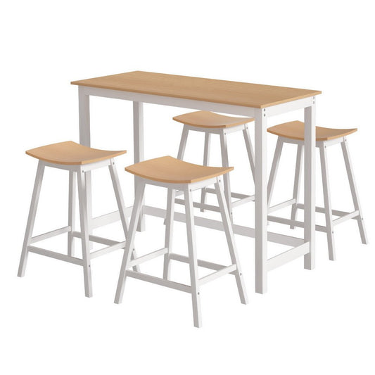 Skye Bar Table and Saddle Stools Set White & Pine (5 Piece) - Barstool Express