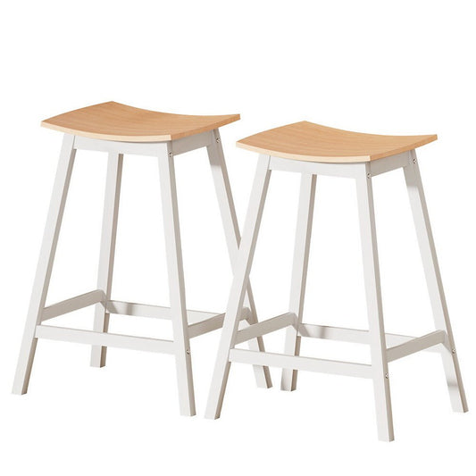 Skye Saddle Bar Stools 66cm White & Pine (Set of 2) - Barstool Express