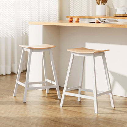 Skye Saddle Bar Stools 66cm White & Pine (Set of 2) - Barstool Express