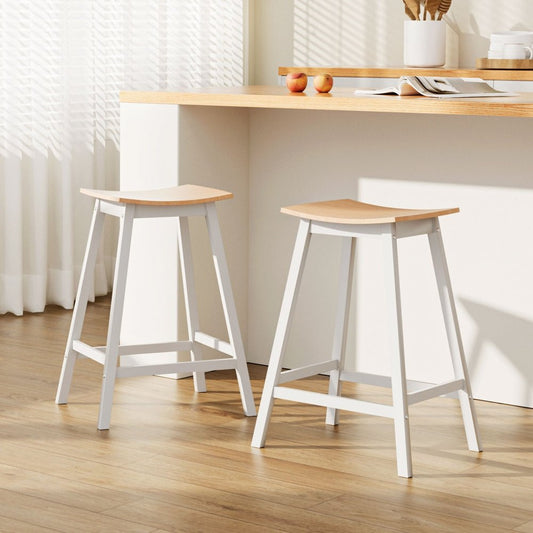 Skye Saddle Bar Stools 66cm White & Pine (Set of 2) - Barstool Express