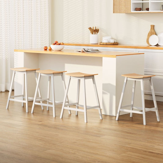 Skye Saddle Bar Stools 66cm White & Pine (Set of 4) - Barstool Express