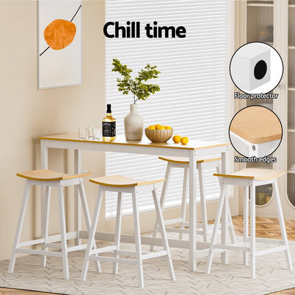 Skye Saddle Bar Stools 66cm White & Pine (Set of 4) - Barstool Express