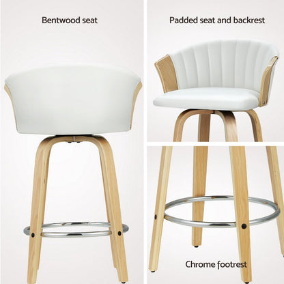 Sophia Leather Timber Swivel Bar Stool Chairs 66cm White (Set of 4) - Barstool Express