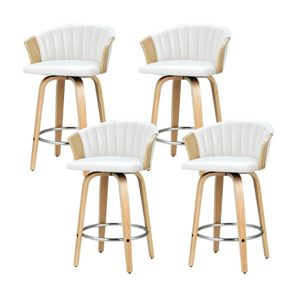 Sophia Leather Timber Swivel Bar Stool Chairs 66cm White (Set of 4) - Barstool Express