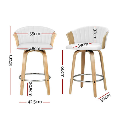 Sophia Leather Timber Swivel Bar Stool Chairs 66cm White (Set of 4) - Barstool Express