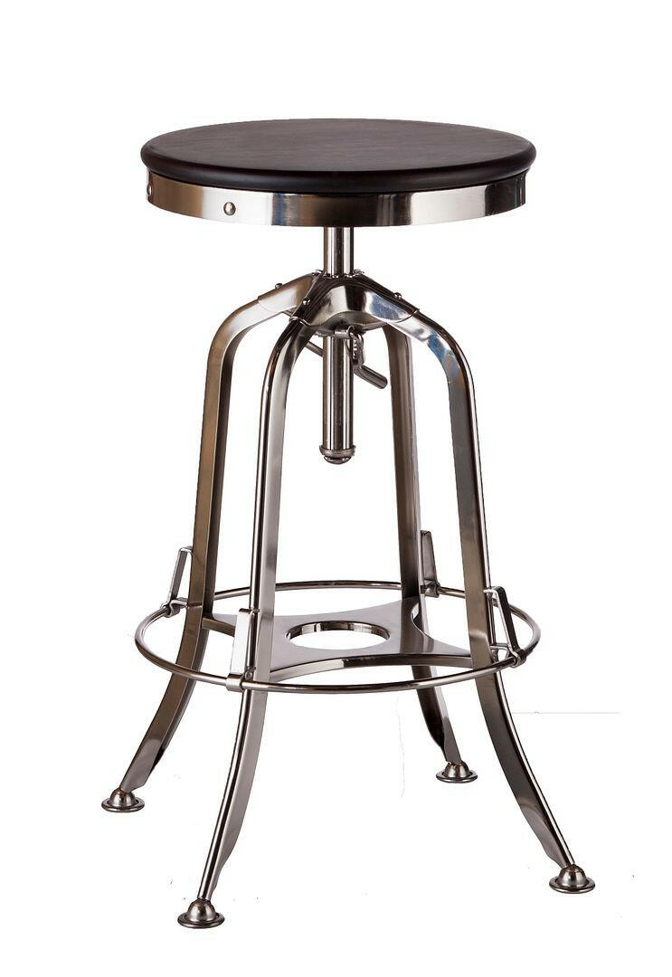 Taj Adjustable Swivel Bar Stool – Nickel Base & Black Wood - Barstool Express